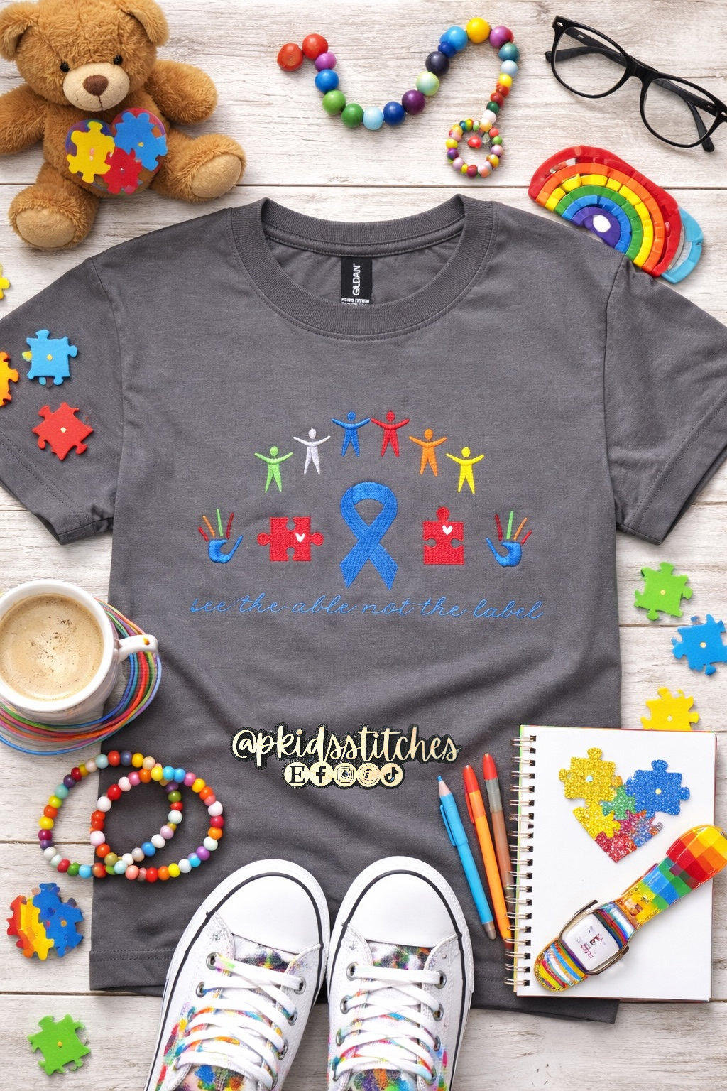 Autism Awareness “See the Able Not the Label” Embroidered Tee