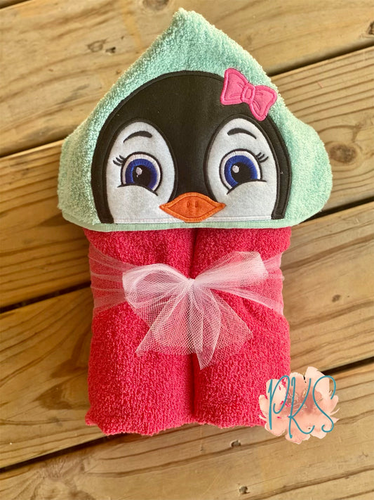 Girl Penguin Hooded Towel