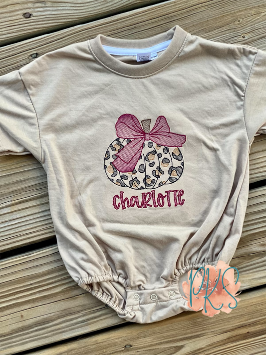 Leopard Pumpkin Baggy Infant Romper - Personalized Romper - T-Shirt Romper - Oversized Infant Romper