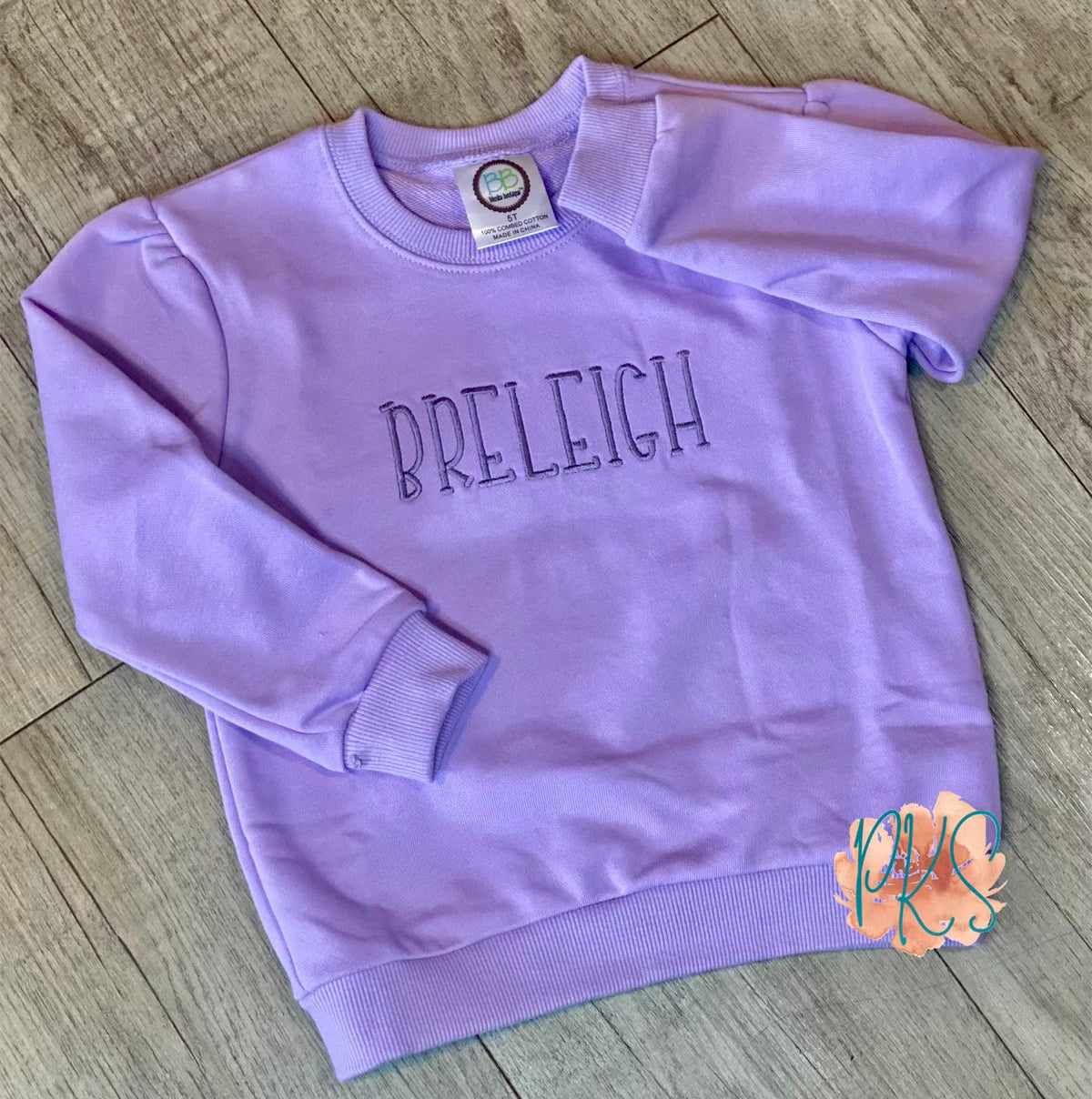 Embroidered Girls Name Sweatshirt - Puff Sleeve