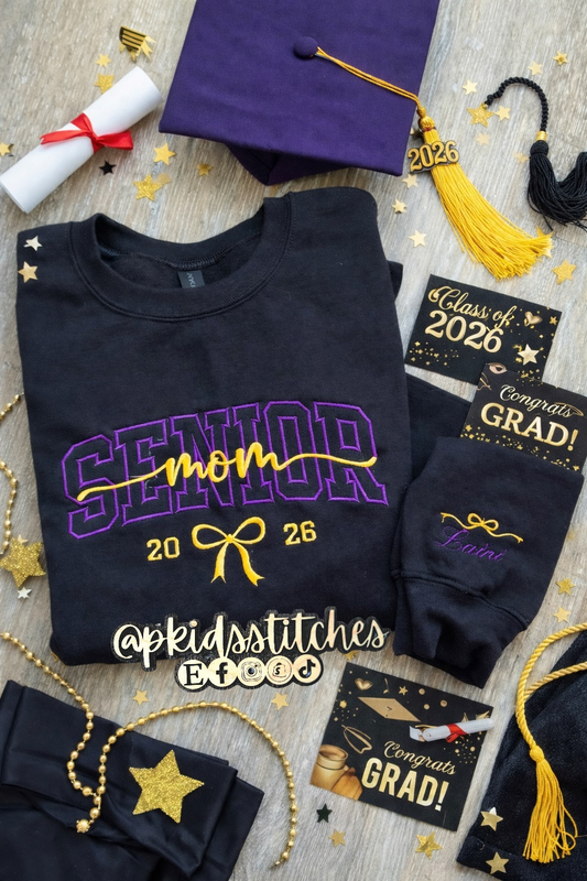 Senior Mom 2026 Embroidered Sweatshirt – Class of 2026 Graduation Mom Crewneck