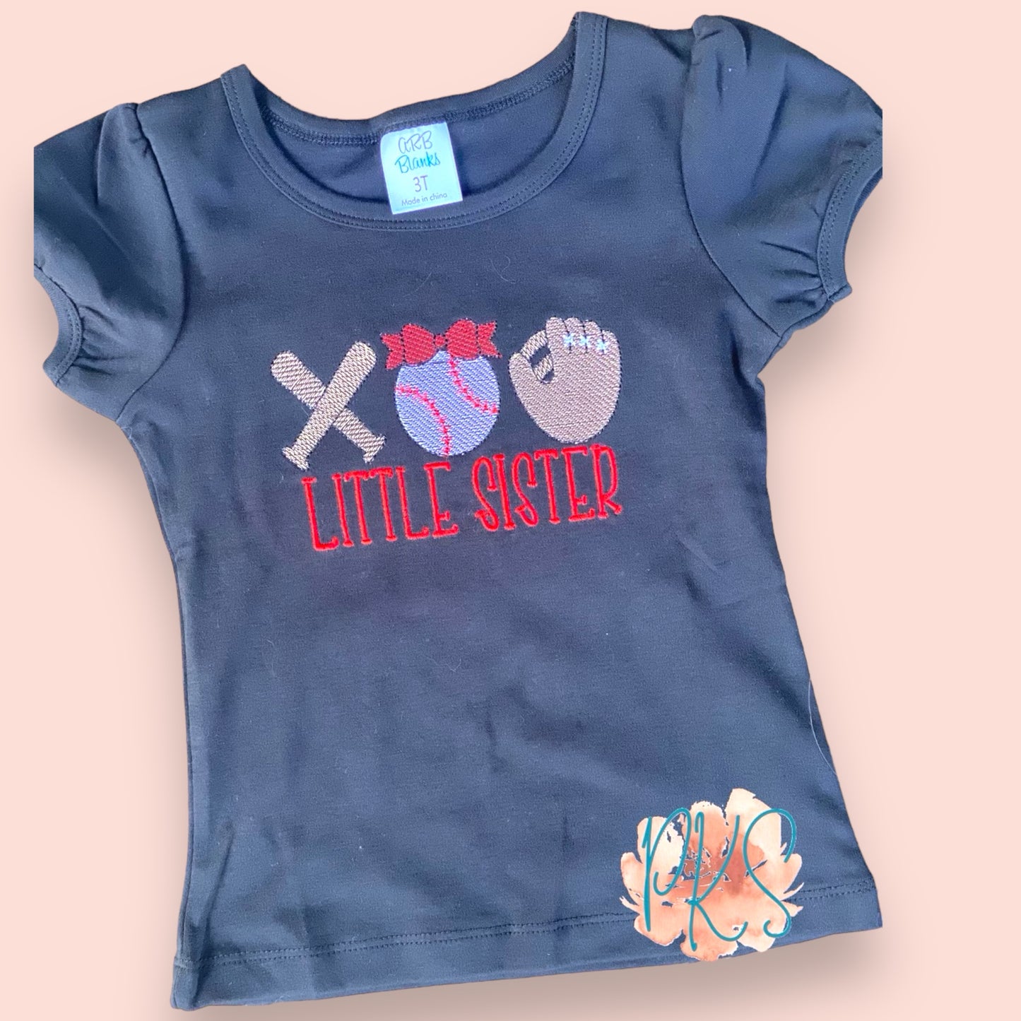 Baseball Trio Little Sister Shirt - Girls Puff Sleeve Tee