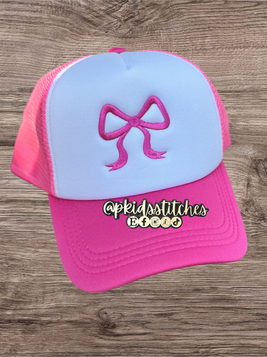 Pink and White Foam Trucker Hat with Bow