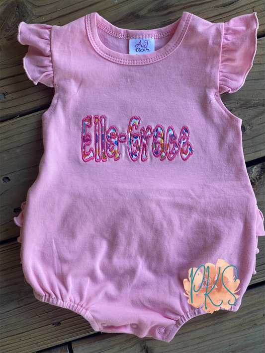 Appliqué Name Ruffle Butt Romper