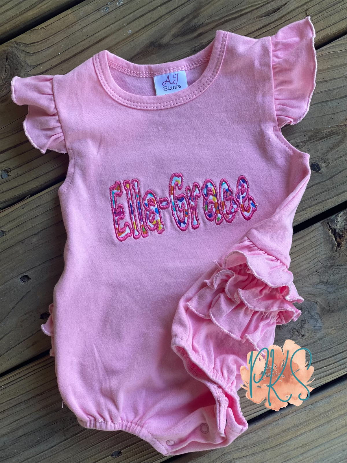 Appliqué Name Ruffle Butt Romper