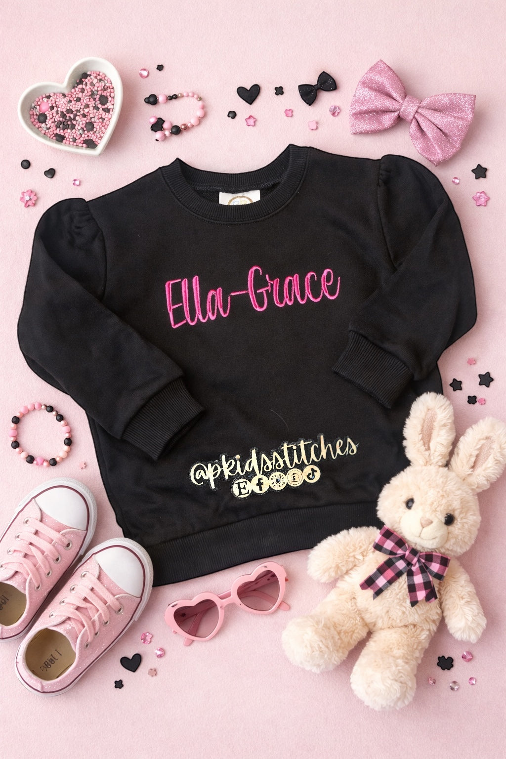 Embroidered Girls Name Sweatshirt - Puff Sleeve