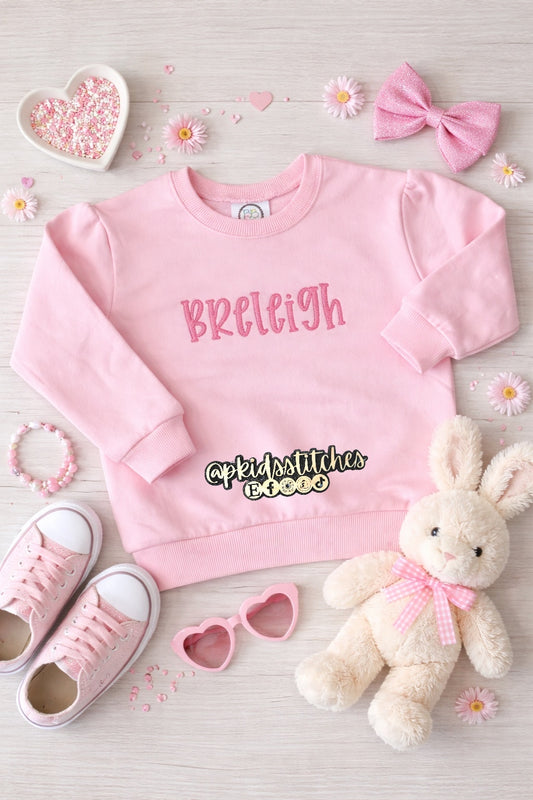 Embroidered Girls Name Sweatshirt - Puff Sleeve