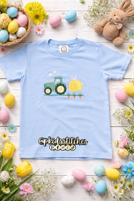 Embroidered Tractor Easter Shirt for Boys – Farm Easter Outfit – Kids Spring Shirt
