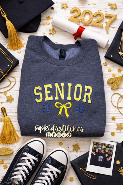 Senior 2027 Embroidered Sweatshirt – Graduation Crewneck with Bow Design