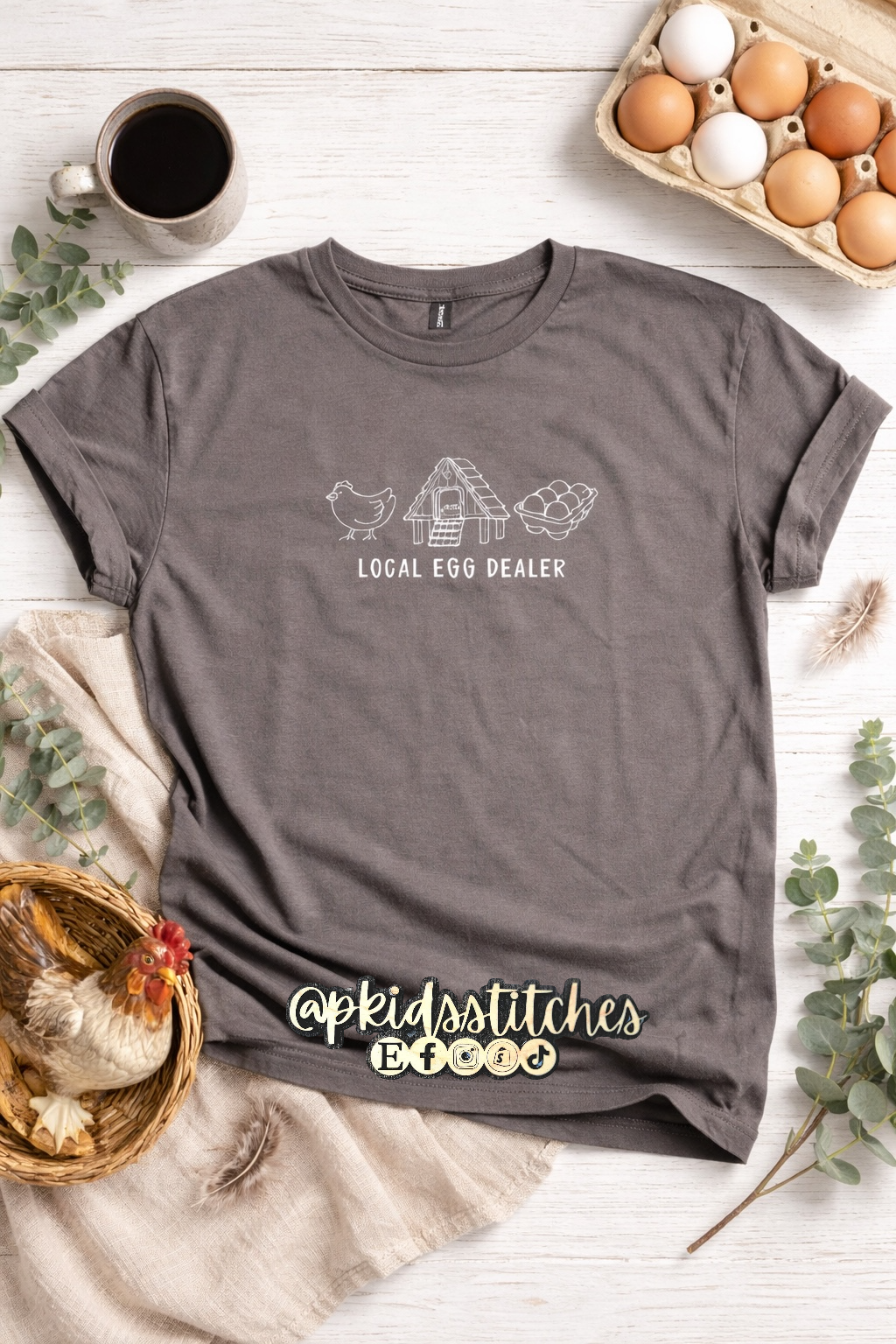 Local Egg Dealer Embroidered Graphic Tee – Farmhouse Chicken Shirt