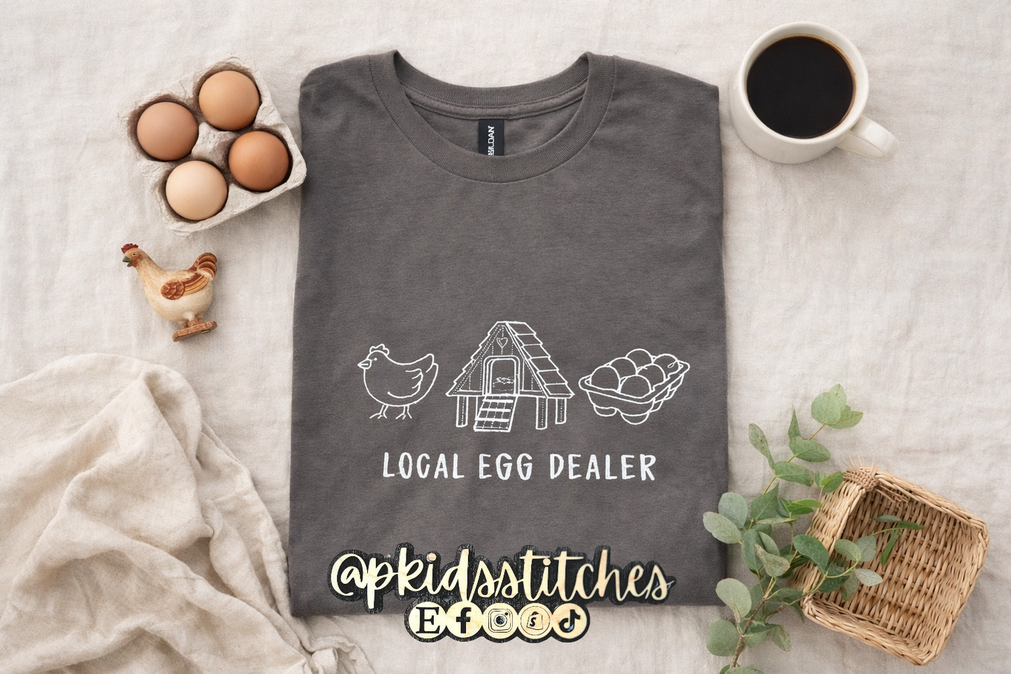 Local Egg Dealer Embroidered Graphic Tee – Farmhouse Chicken Shirt