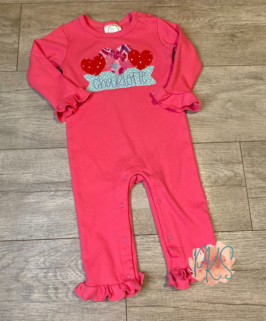 Personalized Heart Banner Long Sleeve Ruffle Romper