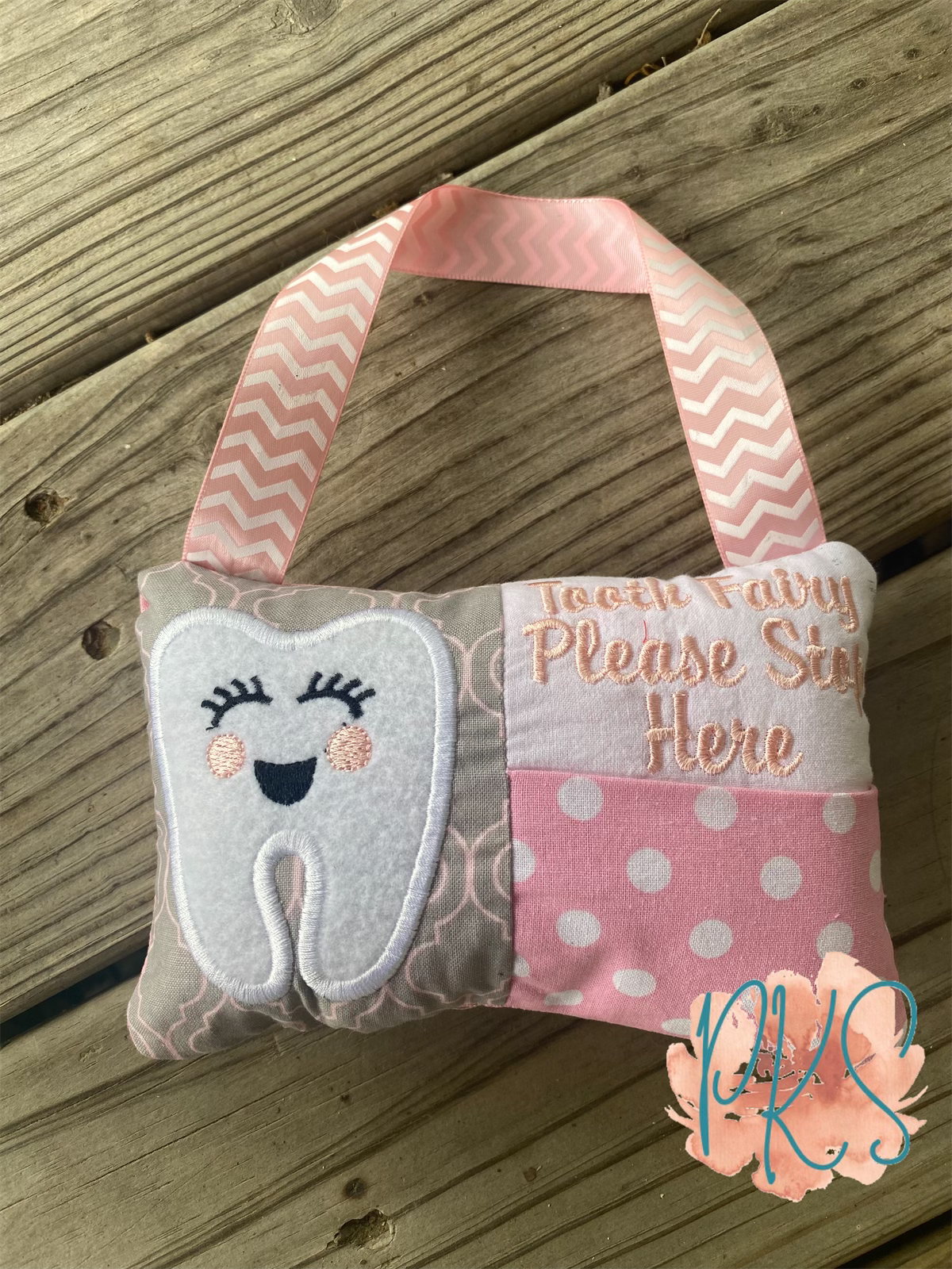 Pink and Gray Tooth Fairy Pillow