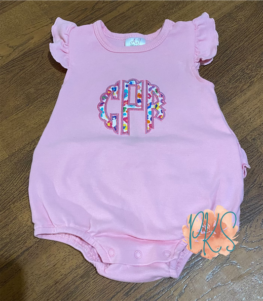 Monogrammed Ruffle Bubble Romper