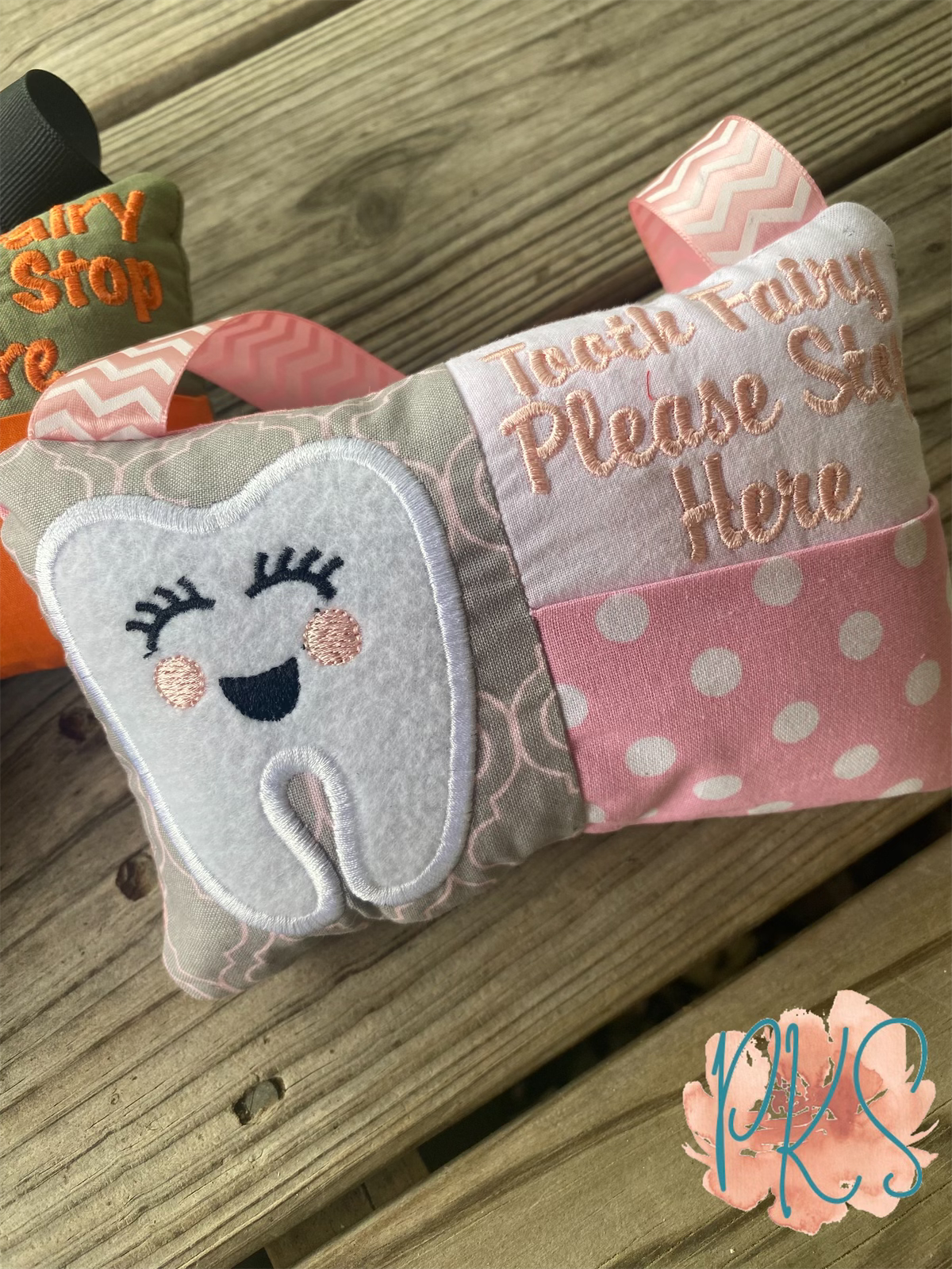 Pink and Gray Tooth Fairy Pillow